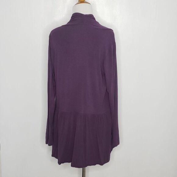 LOGO by Lori Goldstein Open Front Cascade Cardigan Purple Women Extra Small XS - Picture 4 of 6